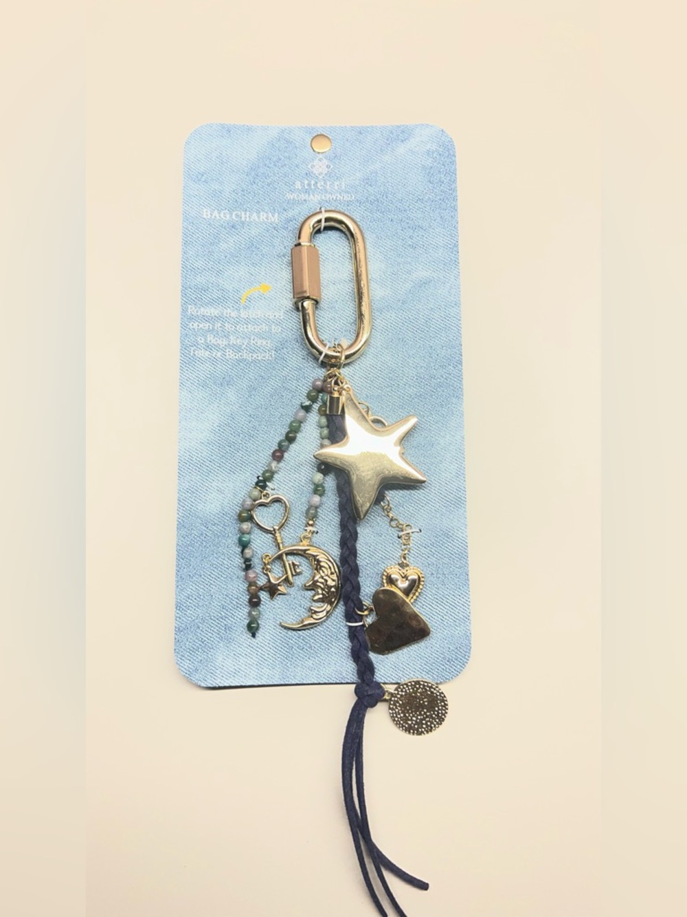 Atterri Women's Navy and Silver Star & Moon Bag Charm